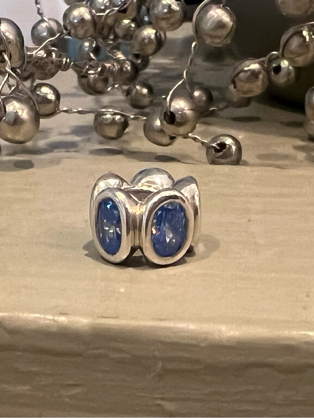 Pandora Silver Bracelet Charm with Blue Oval Stones